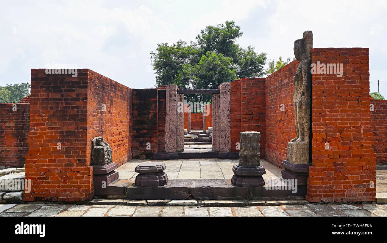Ruin View of Swastik Vihara, Home of Buddha Bhikshu, Sirpur, Mahasamund, Chhattisgarh, India. Stock Photo