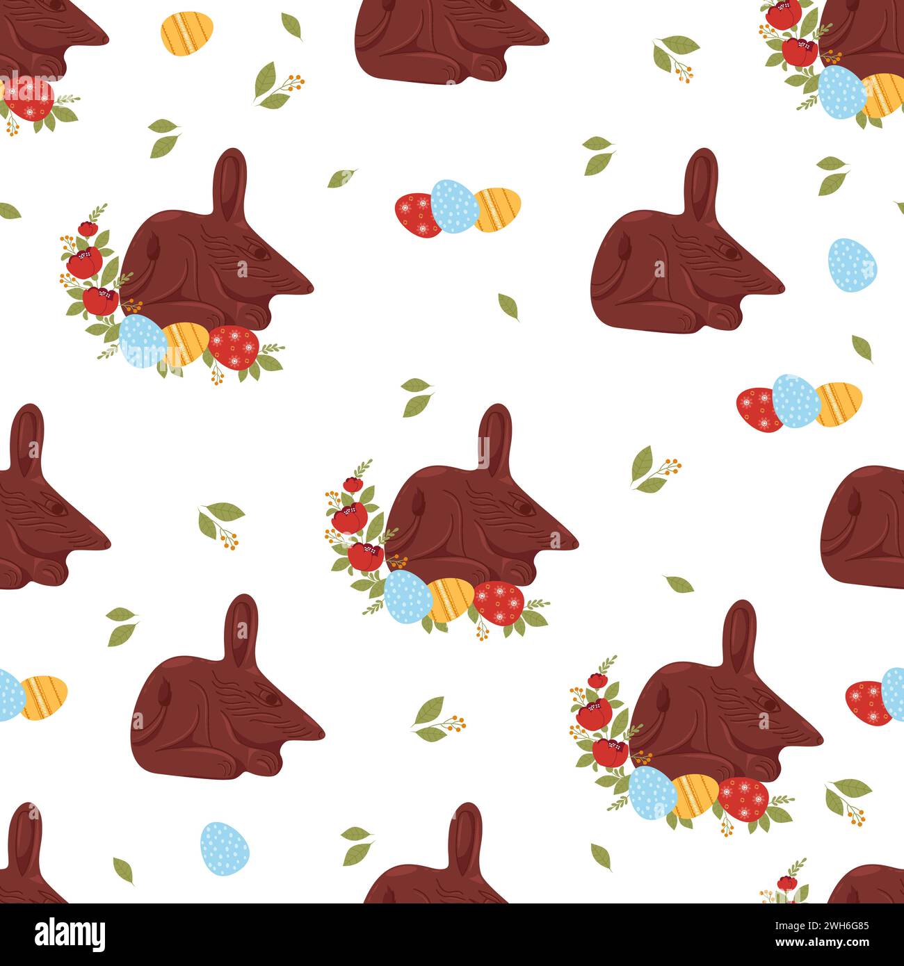 Easter Seamless pattern with chocolate bilby. Cute Australian animal with paschal egg on white background. Vector festive illustration for design, wal Stock Vector