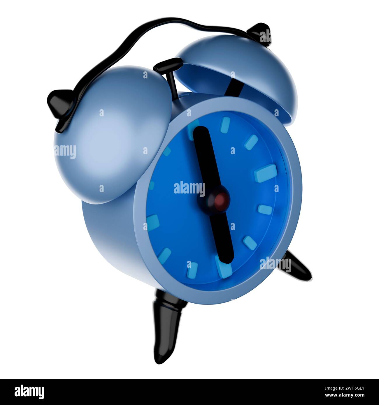 Blue Alarm Clock Cartoon Style 3d Rendering On White Background Have Work Path Wake Up At 6