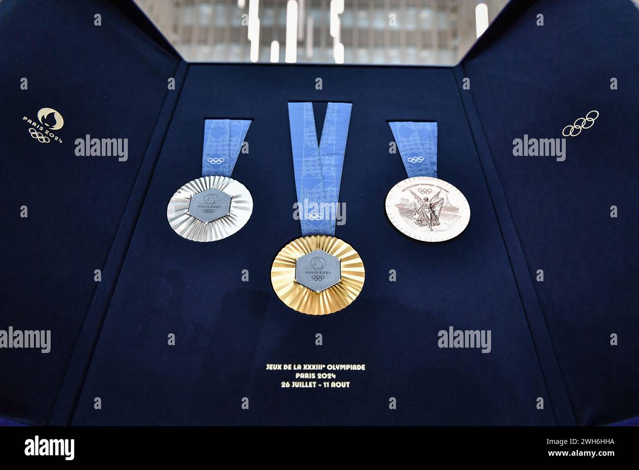 Paris, France. 07th Feb, 2024. Unveiling of the Olympic medals for the