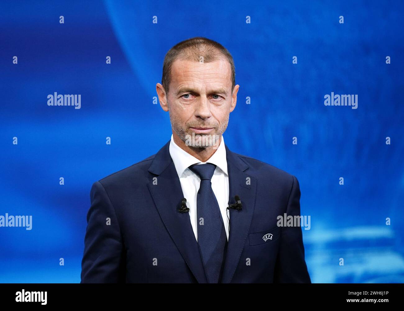 File photo dated 10-10-2023 of UEFA president Aleksander Ceferin. The Football Association stood alone in showing the red card to changes in UEFA's rules which will allow Aleksander Ceferin the option of standing for a further four-year term as president from 2027. Issue date: Thursday February 8, 2024. Stock Photo