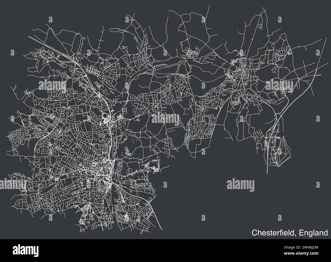 Street roads map of the British city of CHESTERFIELD, ENGLAND Stock Vector