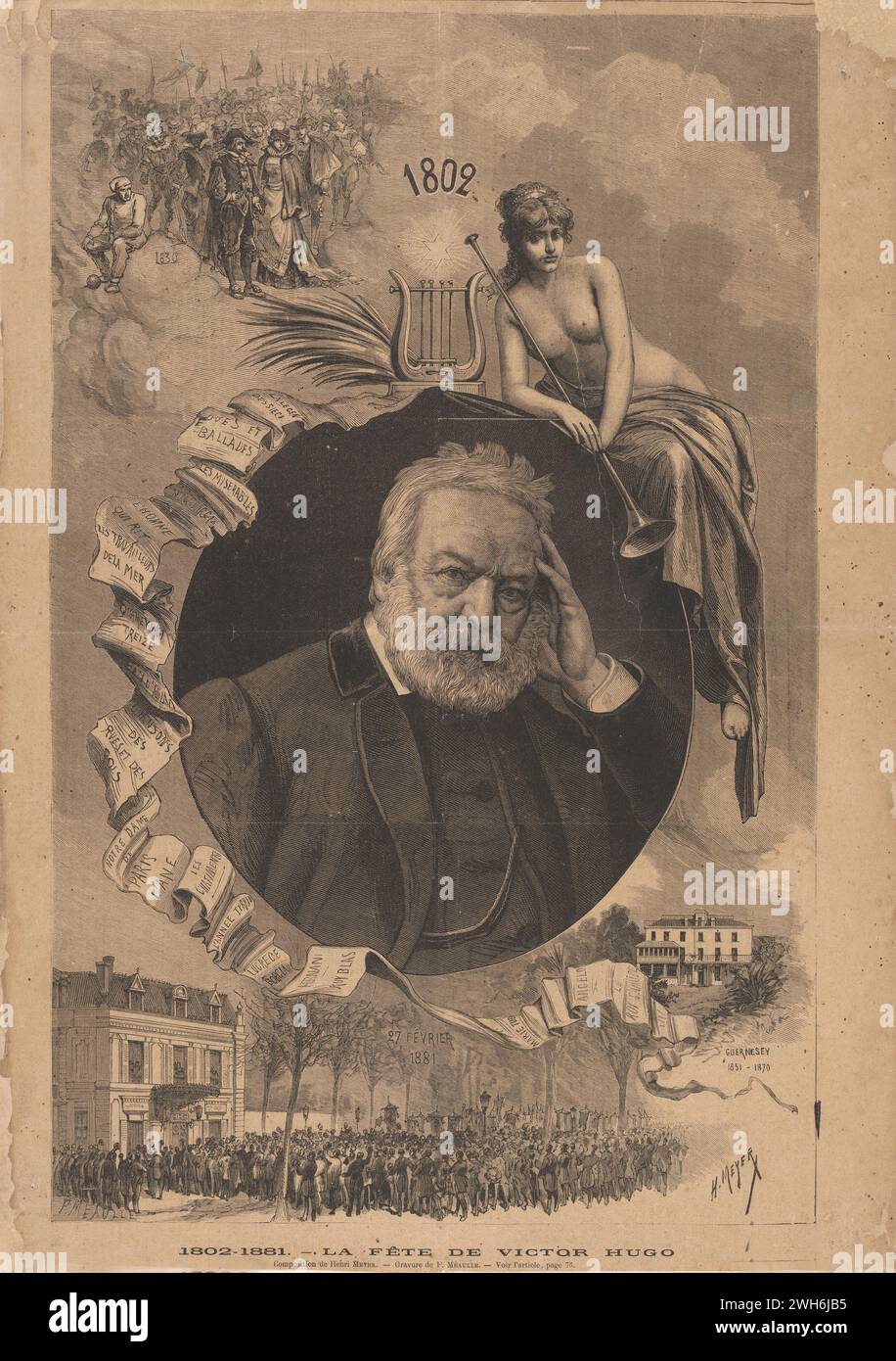 Vintage Portrait of Victor Hugo, Fortune Louis Méaulle, after Henri Meyer, 1881 Stock Photo