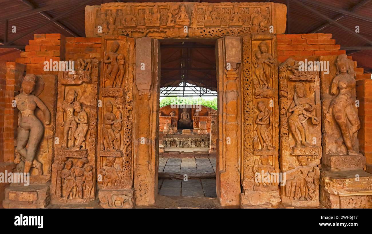 Beautifully Carved Entrance of Teevardeo Buddhist Monastery, Sirpur, Mahasamund, Chhattisgarh, India. Stock Photo