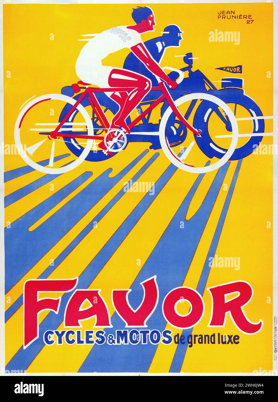 Favor Cycles & Motos French Advertising Poster (Gaillard, Paris, 1927) Bicycle advertisement - Jean Prunière artwork Stock Photo