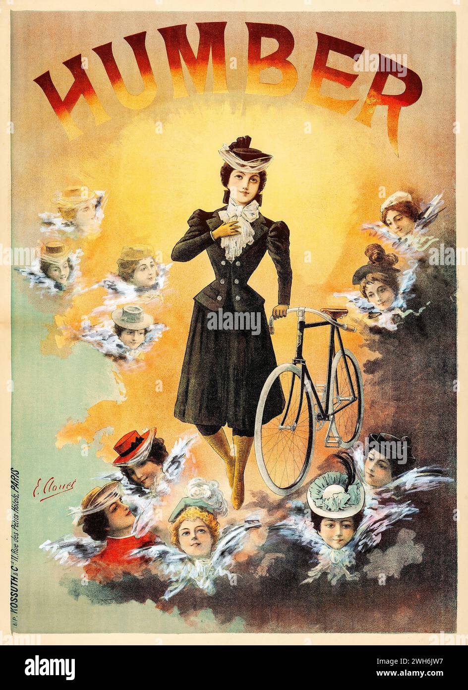 Humber Advertising Poster (Humber, c. Late 1890s) French Bicycle advertisement - E. Clouet Artwork Stock Photo