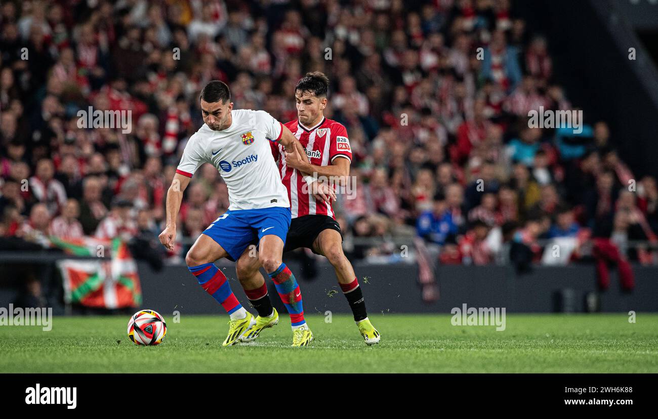 #7 Ferran Torres of FC Barcelona and #24 Benat Prados of Athletic Club fight for the ball during the Copa del Rey Quarter Final match between Athletic Club and FC Barcelona at San Mames Stadium on January 24, 2024 in Bilbao, Spain. Photo by Victor Fraile / Power Sport Images Stock Photo