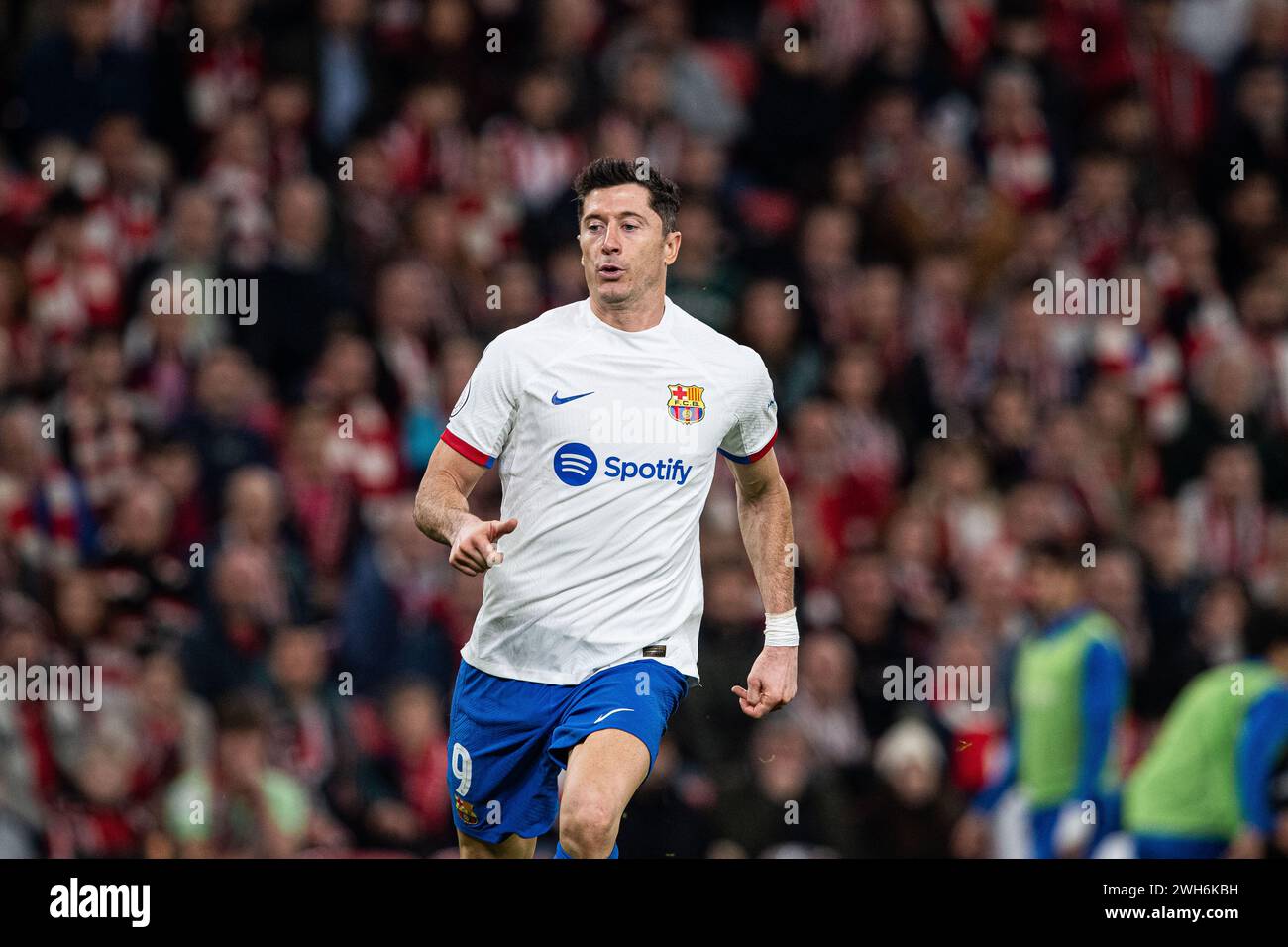 #9 Robert Lewandowski of FC Barcelona during the Copa del Rey Quarter Final match between Athletic Club and FC Barcelona at San Mames Stadium on January 24, 2024 in Bilbao, Spain. Photo by Victor Fraile / Power Sport Images Stock Photo