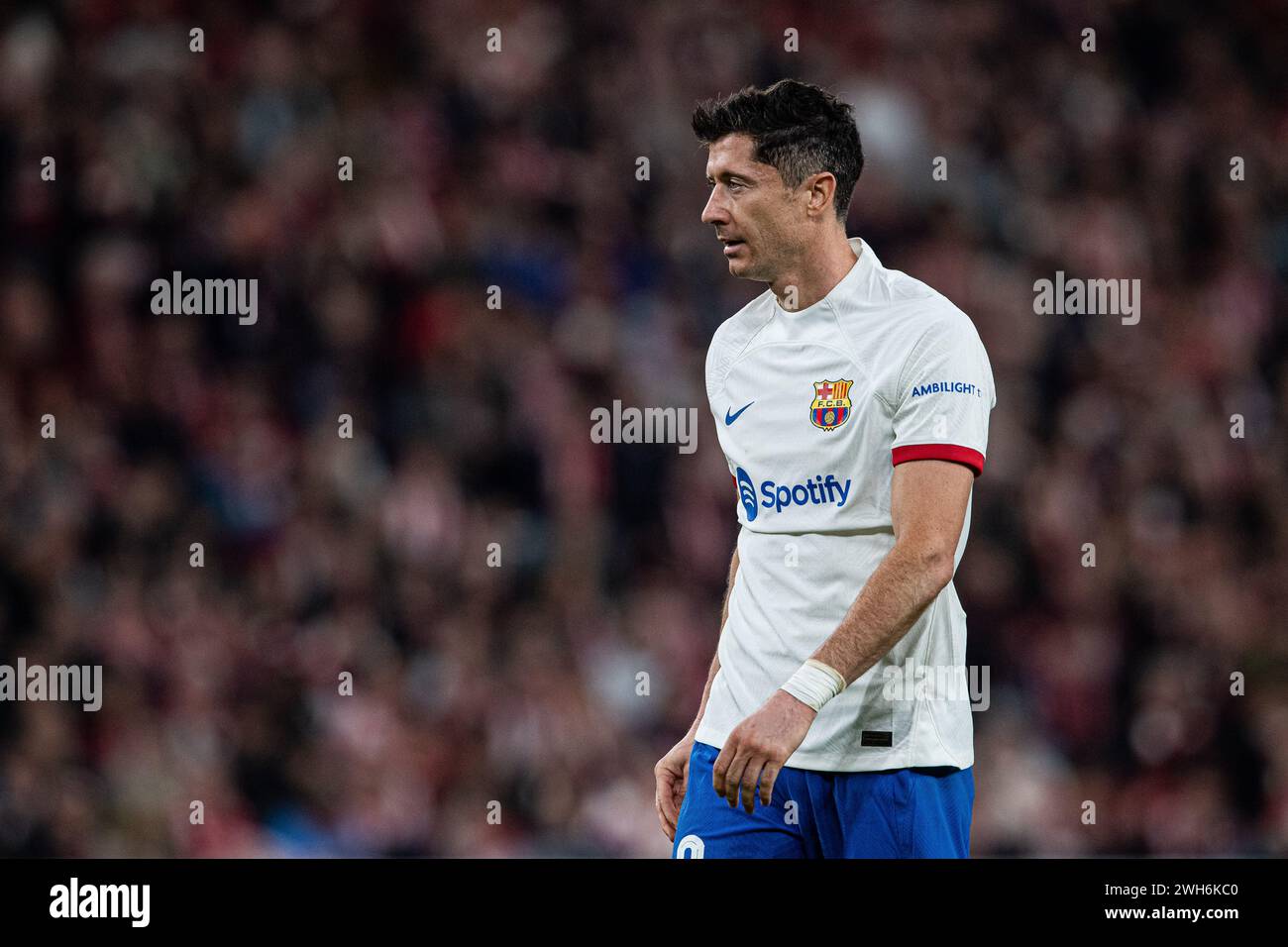 #9 Robert Lewandowski of FC Barcelona during the Copa del Rey Quarter Final match between Athletic Club and FC Barcelona at San Mames Stadium on January 24, 2024 in Bilbao, Spain. Photo by Victor Fraile / Power Sport Images Stock Photo