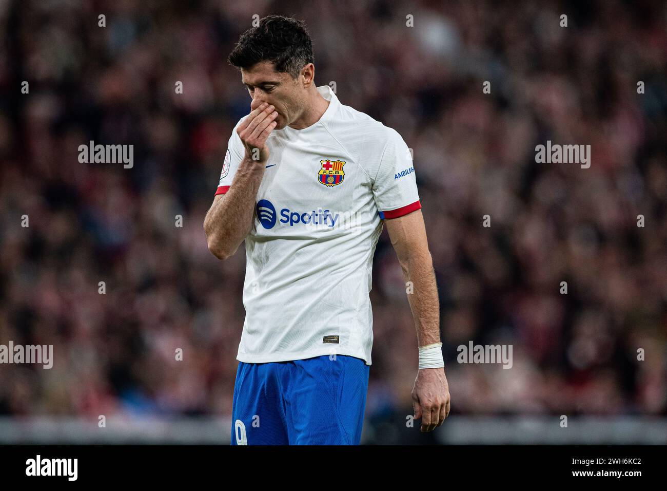 #9 Robert Lewandowski of FC Barcelona during the Copa del Rey Quarter Final match between Athletic Club and FC Barcelona at San Mames Stadium on January 24, 2024 in Bilbao, Spain. Photo by Victor Fraile / Power Sport Images Stock Photo