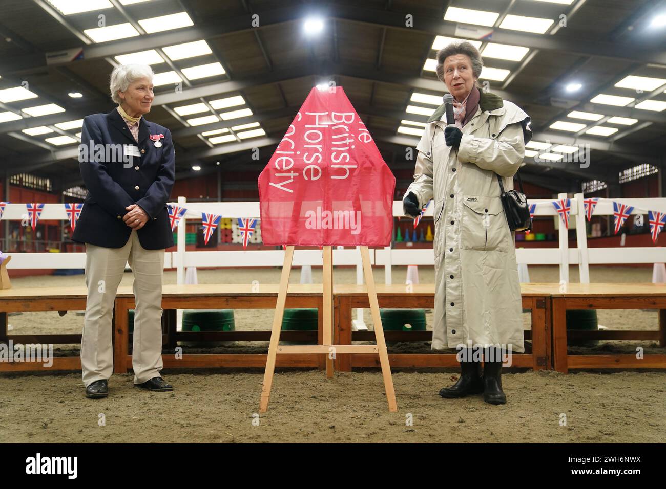 Sister Mary Joy Langdon Left Looks On As The Princess Royal Vice   Sister Mary Joy Langdon Left Looks On As The Princess Royal Vice Patron Of The British Horse Society Unveils A Plaque During A Visit To Wormwood Scrubs Pony Centre London To Mark The 35th Anniversary Of The Centre Picture Date Thursday February 8 2024 2WH6NWX 