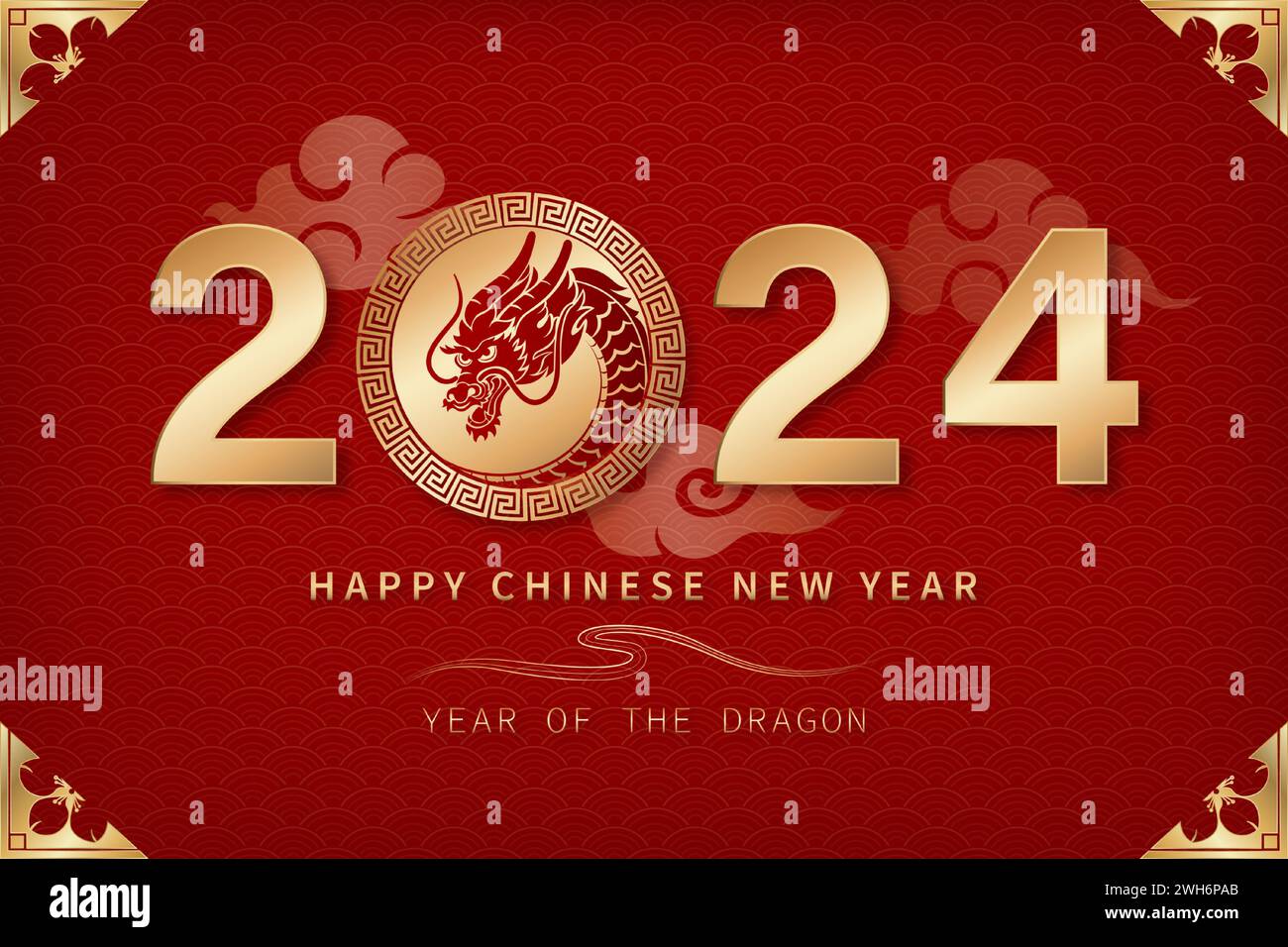 Red Chinese new year background for 2024 year of dragon, vector design