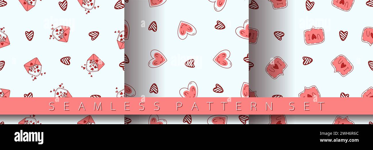 Set of seamless pattern for Valentine's Day with heart and love ...