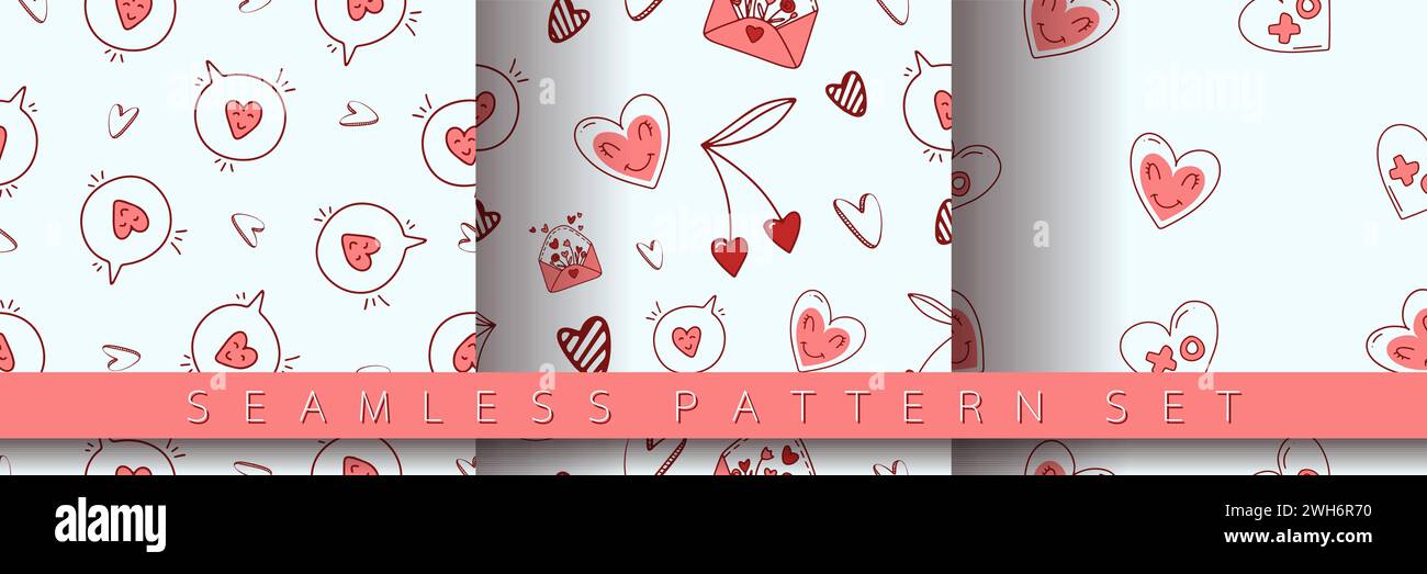 Set of seamless pattern for Valentine's Day with heart and love ...