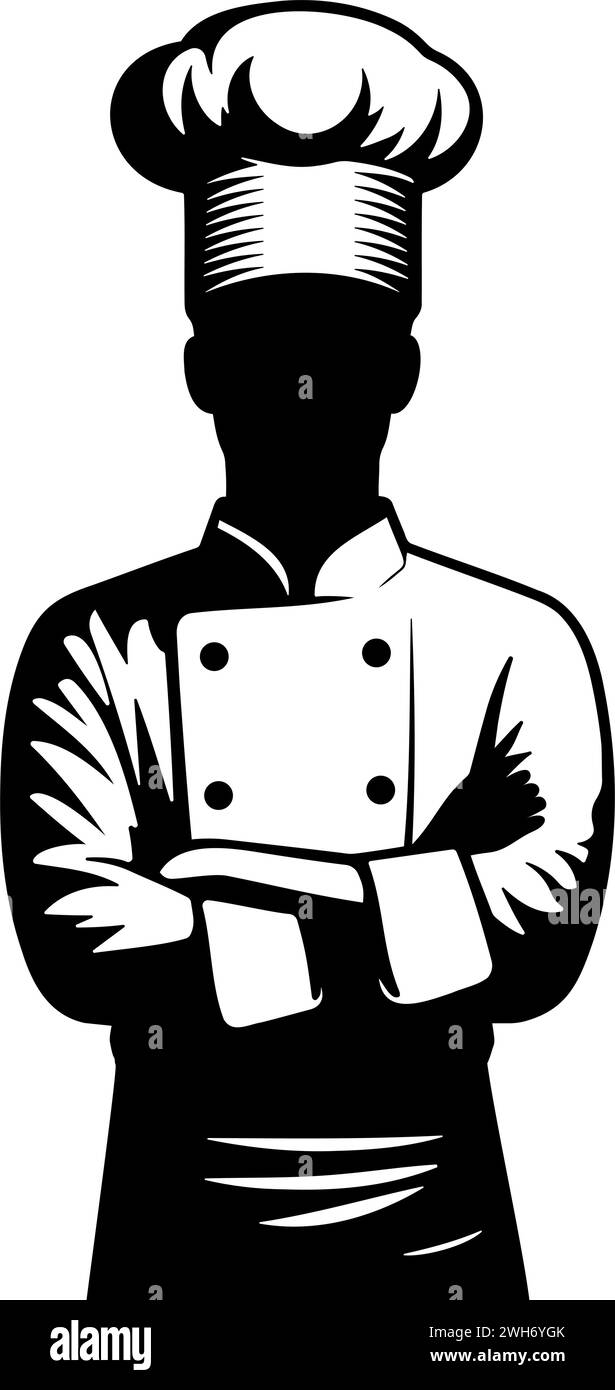 Chef portrait monochrome clip art. Flat vector illustration Stock Vector