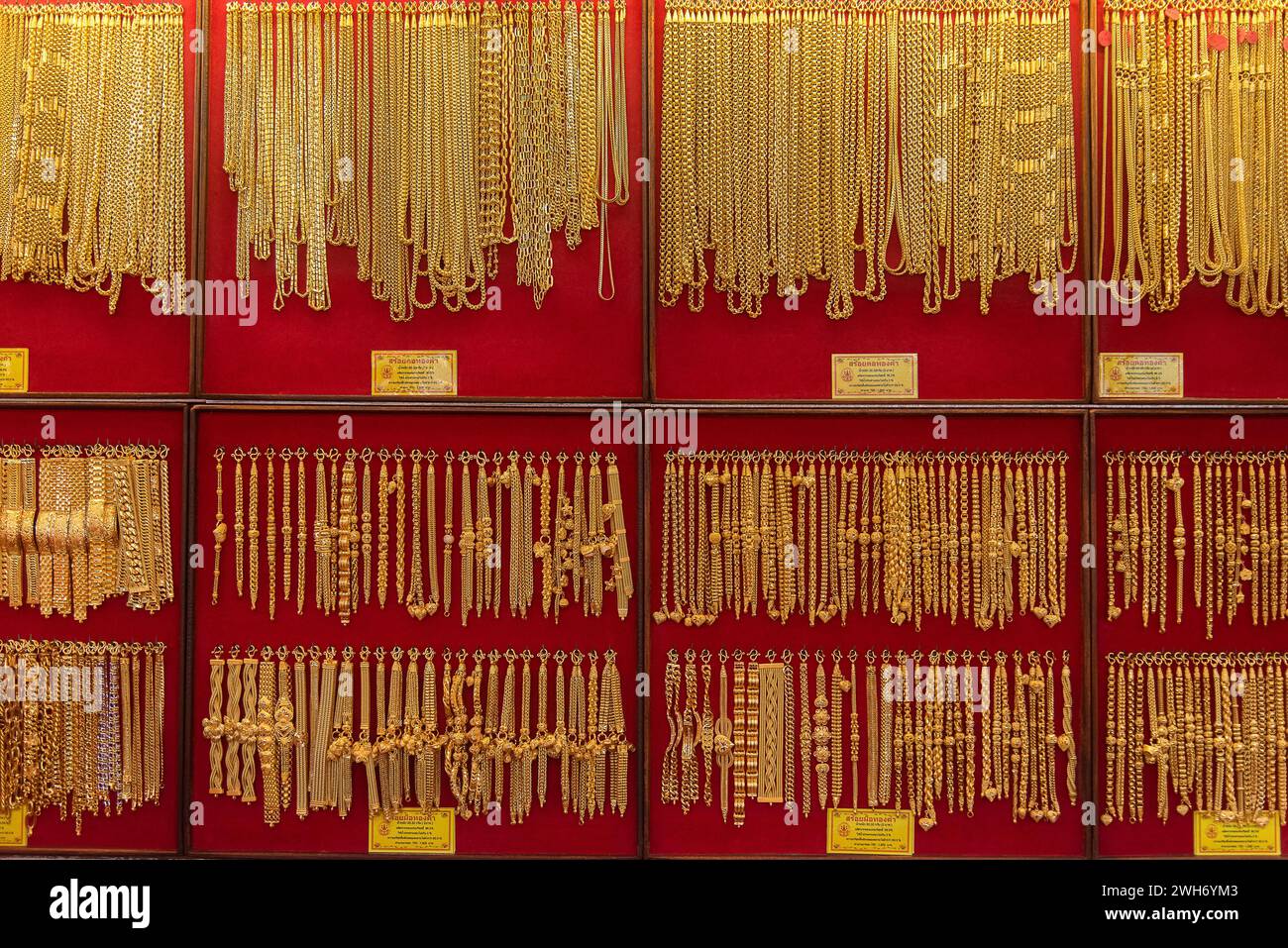 Bangkok, Thailand. 08th Feb, 2024. Gold necklaces seen displayed for ...