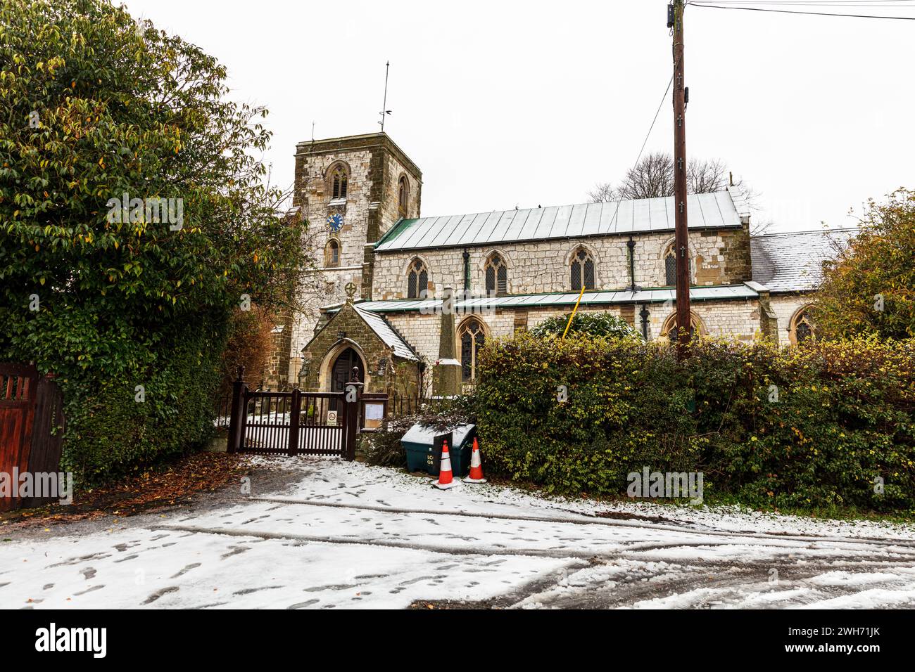 All saints church, Legbourne, Louth, Lincolnshire, UK, England, All Saints Church Legbourne UK, church, churches, snow, winter, church in snow, Stock Photo