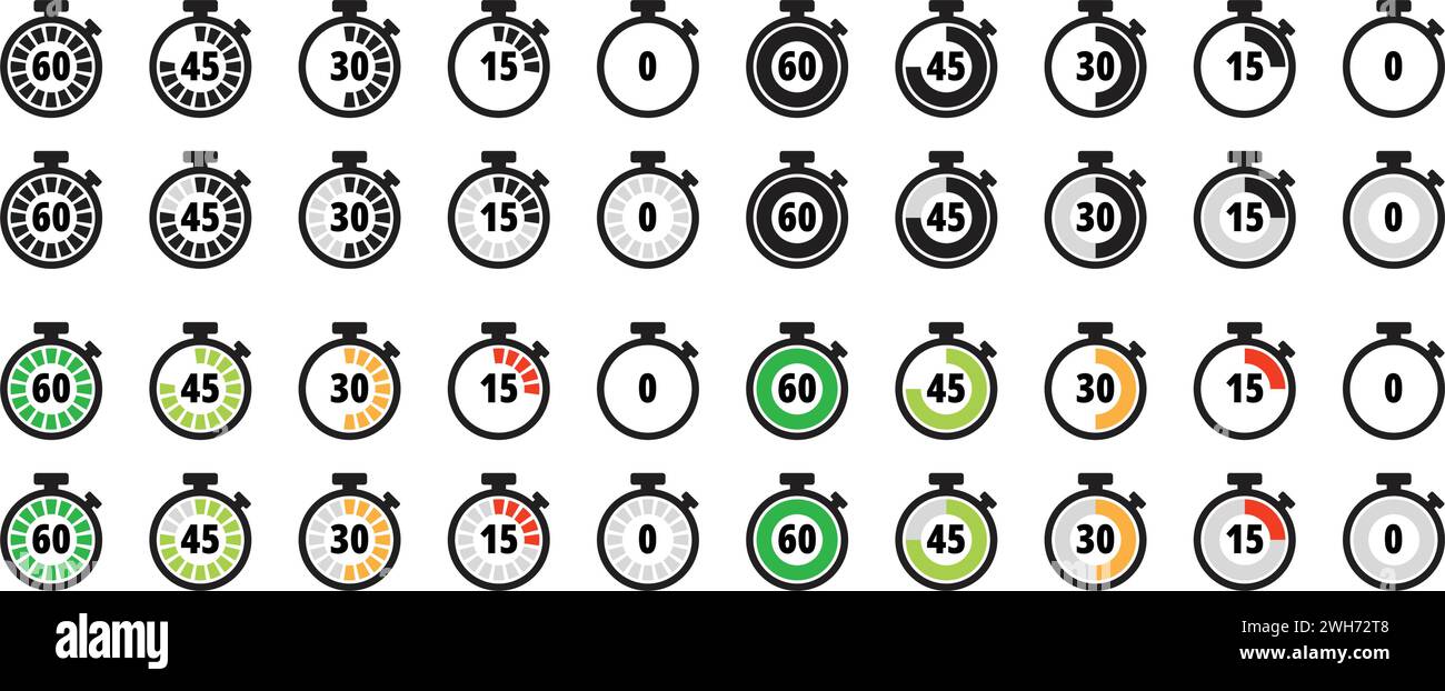 timer and stopwatch icon bundle time left progress icon Stock Vector