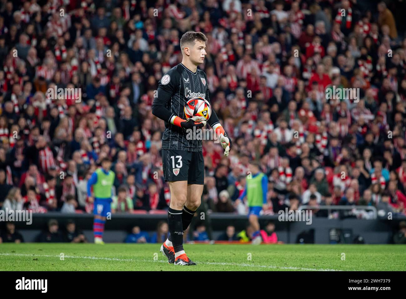 Goalkeeper #13 Julen Agirrezabala of Athletic Club during the Copa del Rey Quarter Final match between Athletic Club and FC Barcelona at San Mames Stadium on January 24, 2024 in Bilbao, Spain. Photo by Victor Fraile / Power Sport Images Stock Photo