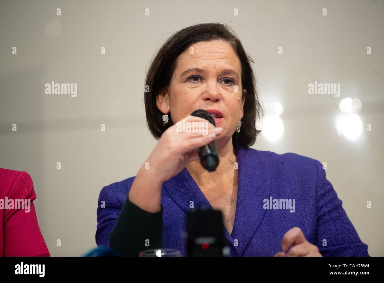 London, UK. 08 Feb 2024. Pictured: President of Sinn Fein Mary Lou McDonald speaks at a press conference organised by the The Foreign Press Association at The Royal Over-Seas League. Credit: Justin Ng/Alamy Stock Photo