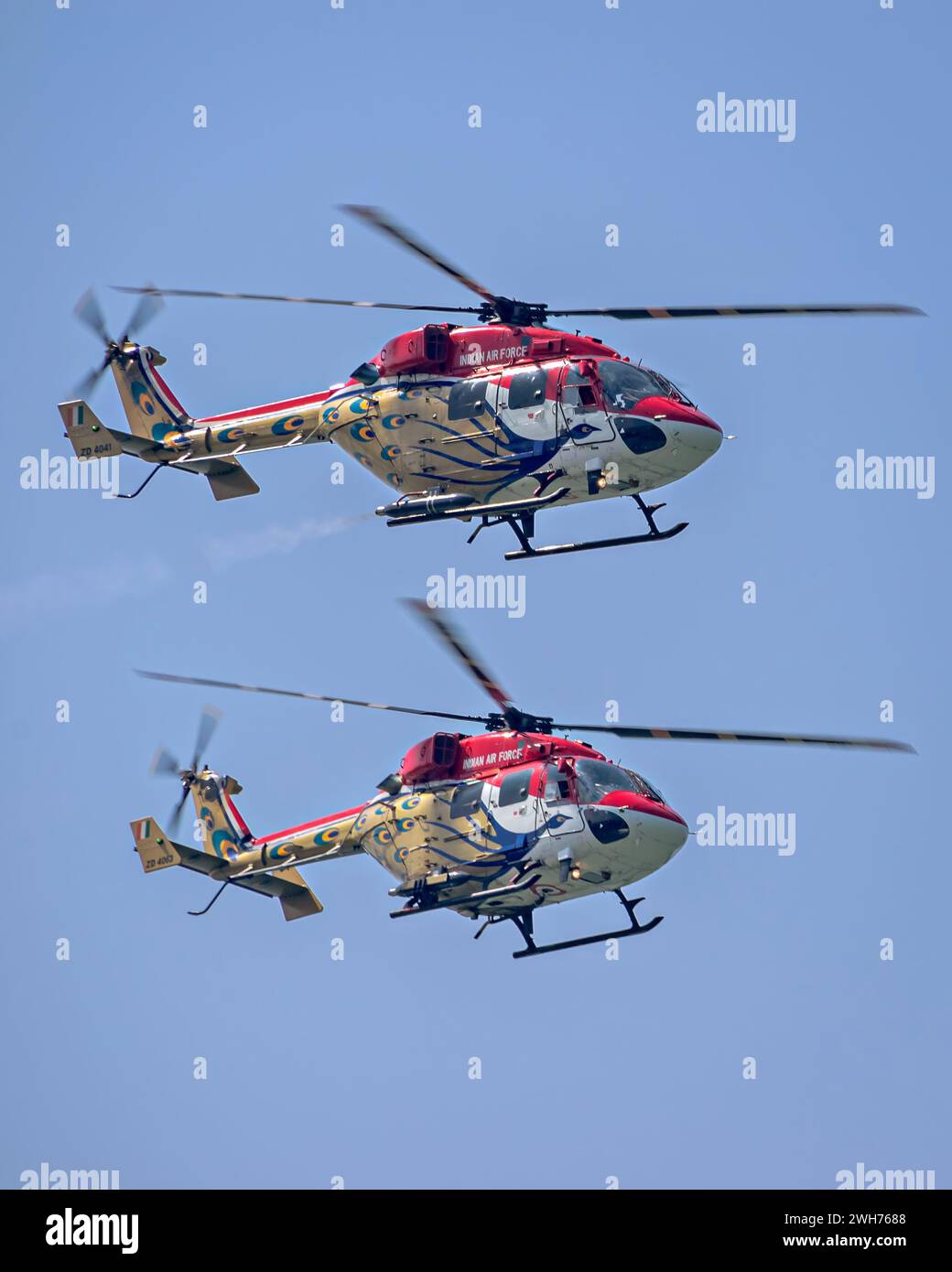 Indian Air Force's Sarang Helicopter DIsplay Team performing maneuvers