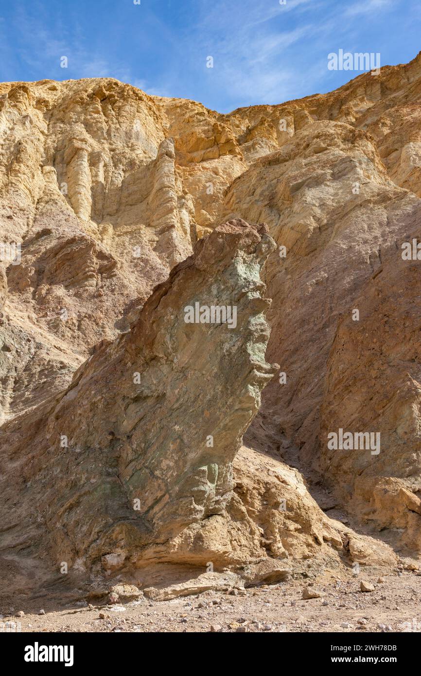 Colorful Furnace Creek Formation in Golden Canyon in Death Valley National Park in the Mojave Desert, California. Stock Photo