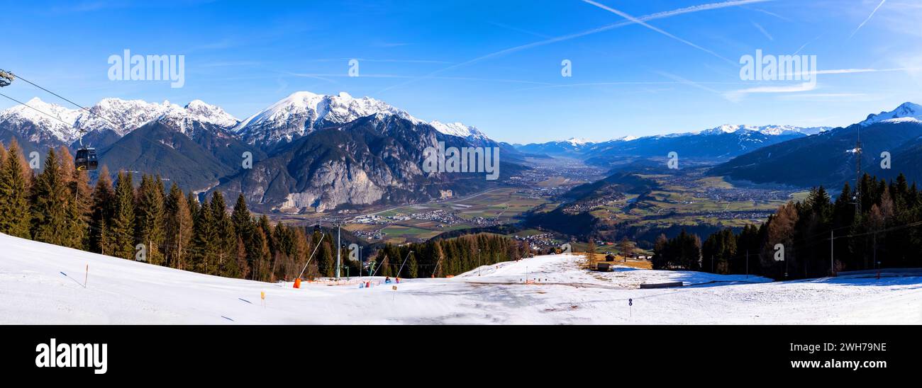 Alpine ski resort in Oberperfuss in the Alps, Tirol, Austria Stock Photo