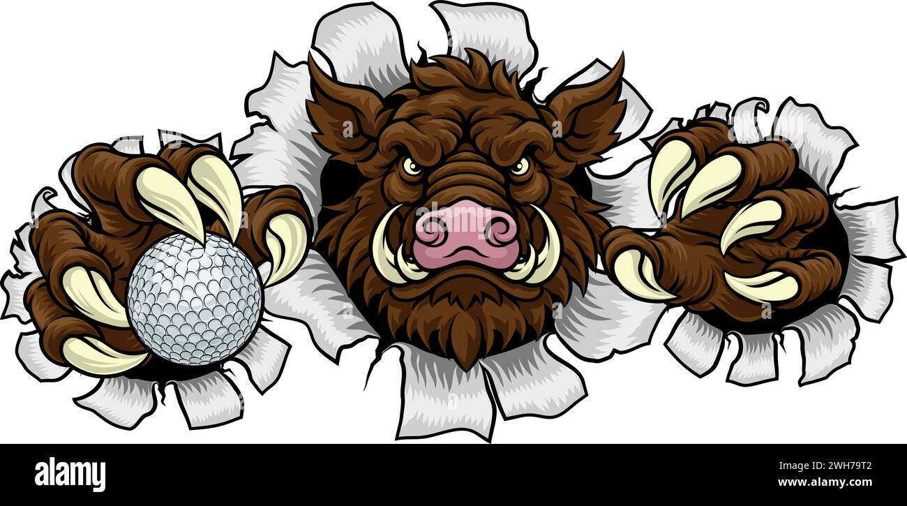 Boar Wild Hog Razorback Warthog Pig Golf Mascot Stock Vector