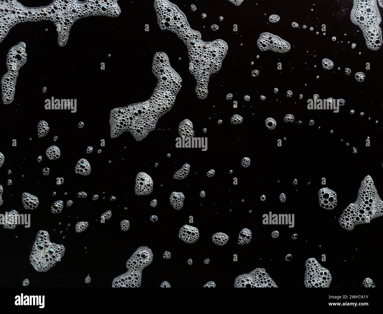 Bubbles soap foam splattered concept texture isolated on black background Stock Photo