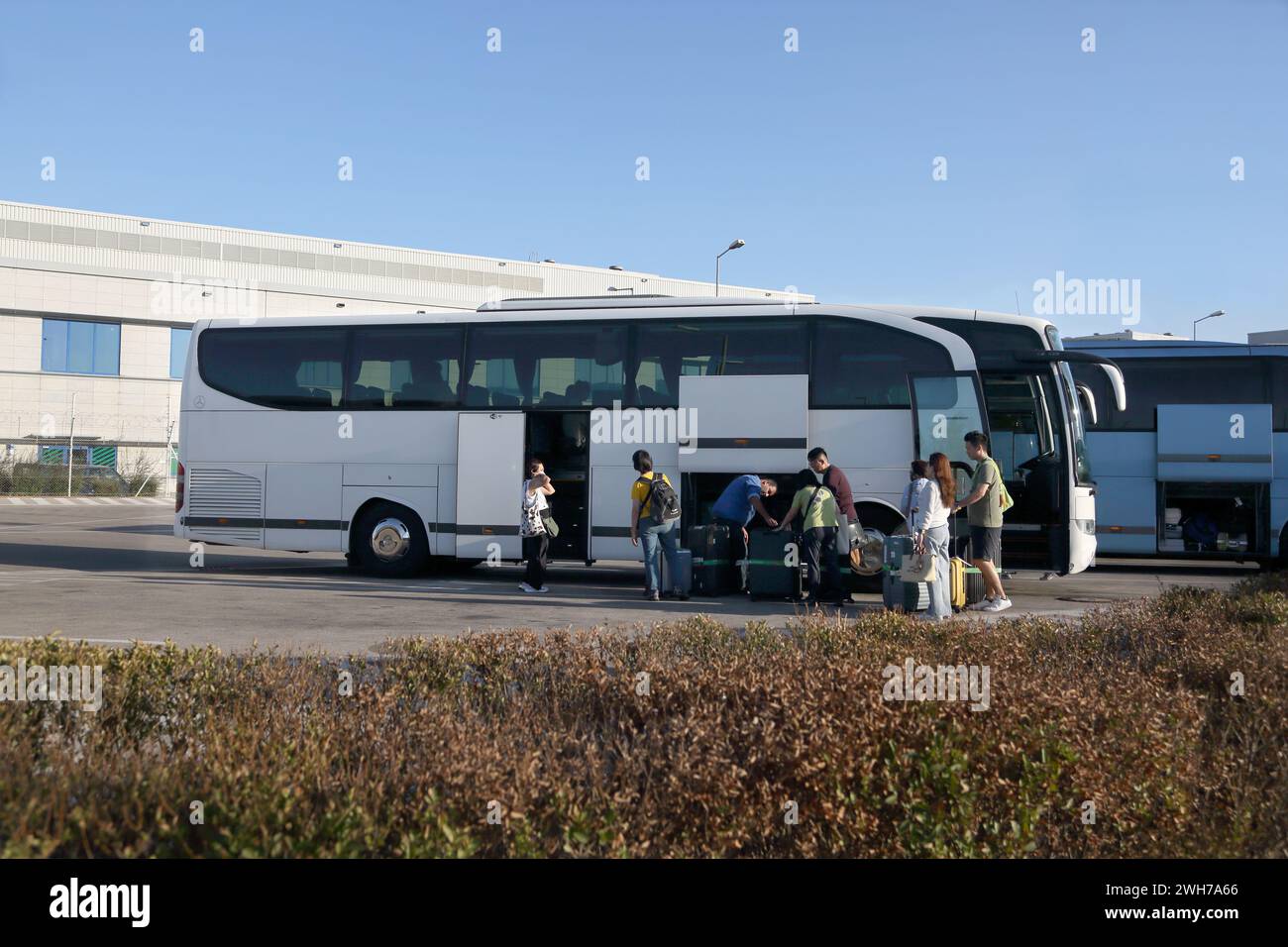 Athens Greece Athens International Airport (AIA) Eleftherios Venizelos Passengers Boarding Coach Stock Photo