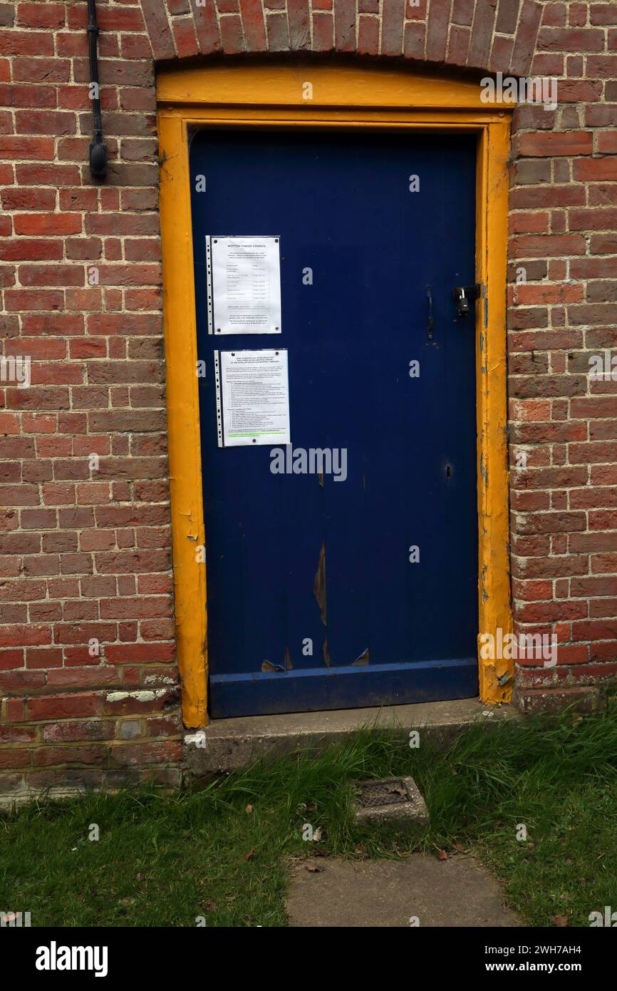 Friday Street on the North Slope of Leith Hill  Wotton Parish Counsel Notices on Blue Door Surrey England Stock Photo