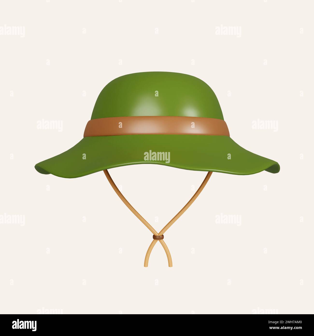 3d camping hat. elements for camping, hiking , summer camp, traveling, trip. icon isolated on white background. 3d rendering illustration. Clipping Stock Photo