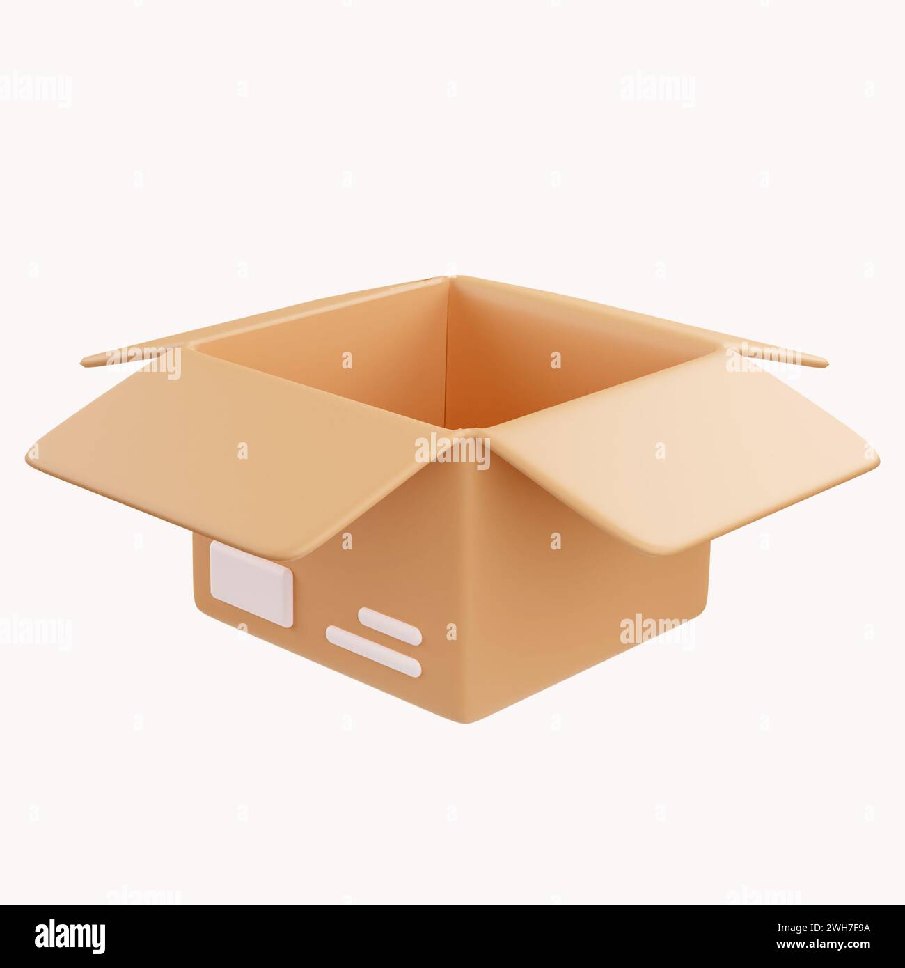 3D open cardboard box icon with white symbols isolated on white ...