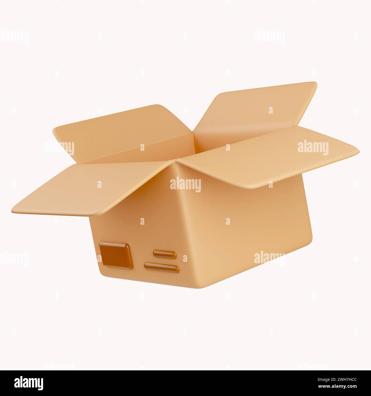 3D open cardboard box icon with white symbols isolated on white ...