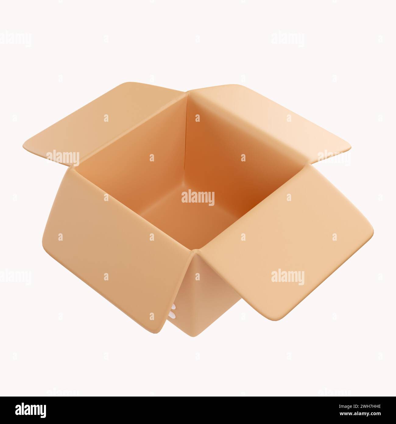 3D open cardboard box icon with white symbols isolated on white ...