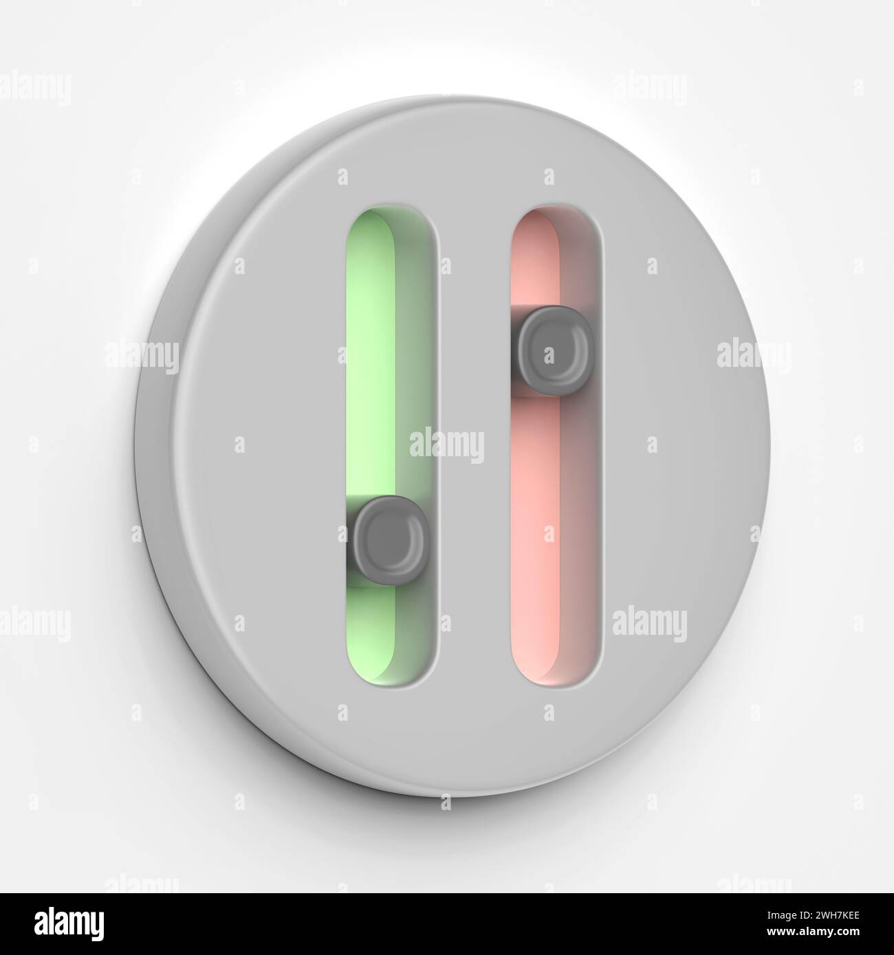 Round icon with toggle sliders for control settings on white background ...