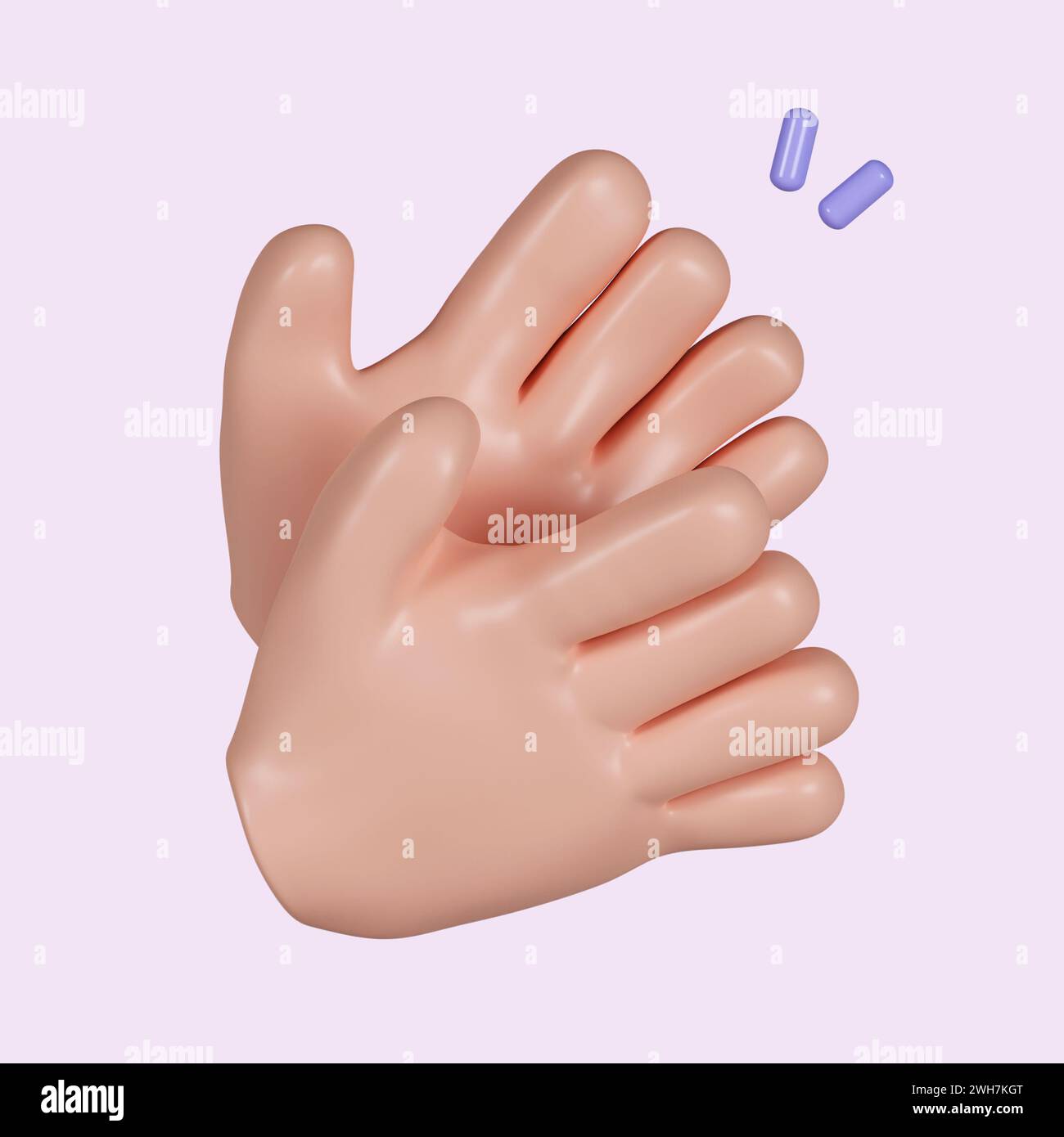 3d Cartoon human hand applause. icon isolated on pink background. 3d rendering illustration. Clipping path. Stock Photo