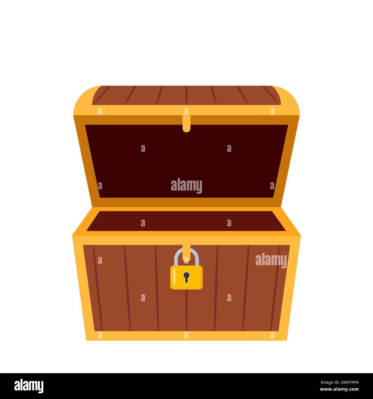 Treasure chest, open and empty. Symbol of pirates, adventure, treasure