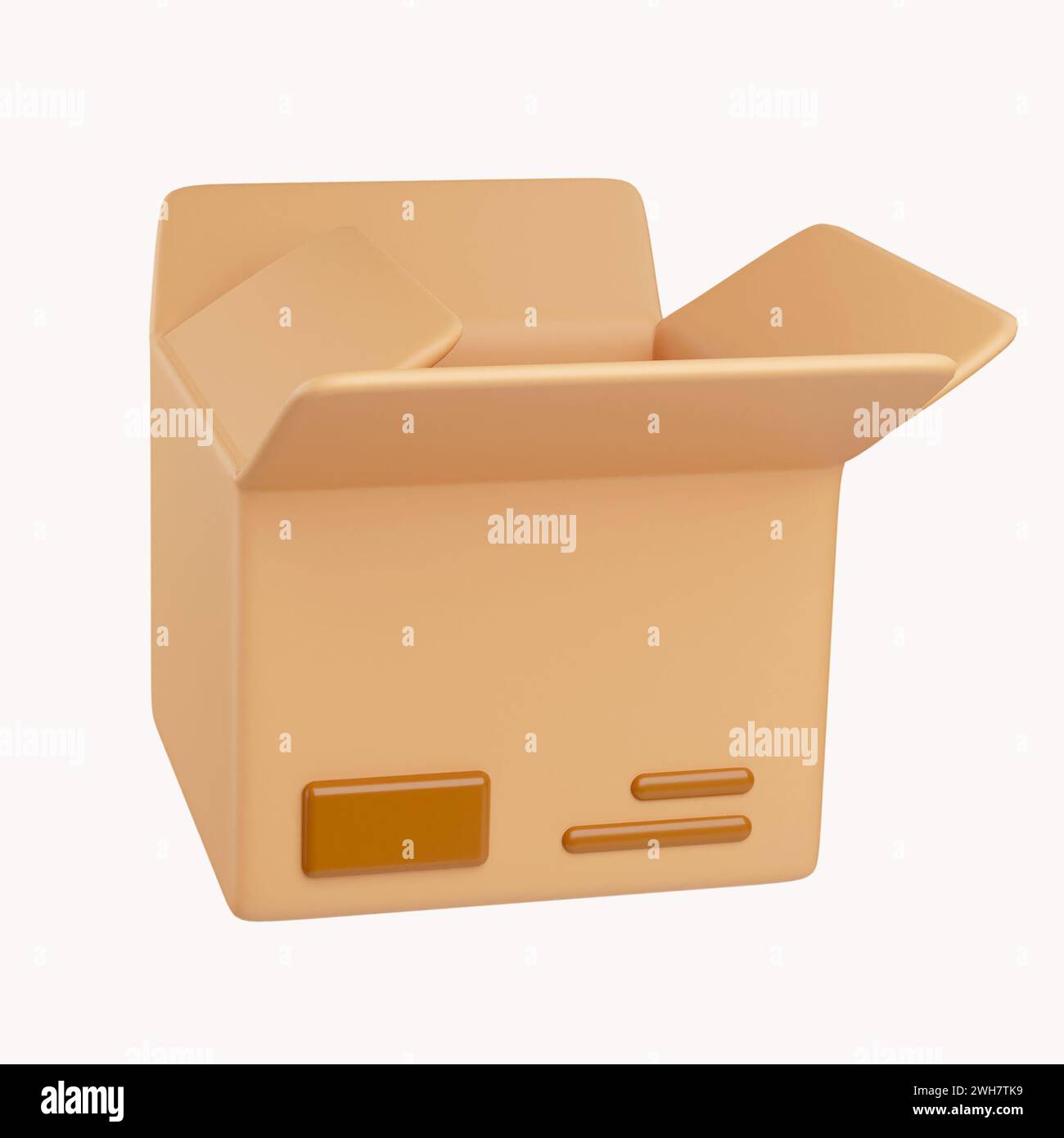 3D open cardboard box icon with white symbols isolated on white ...