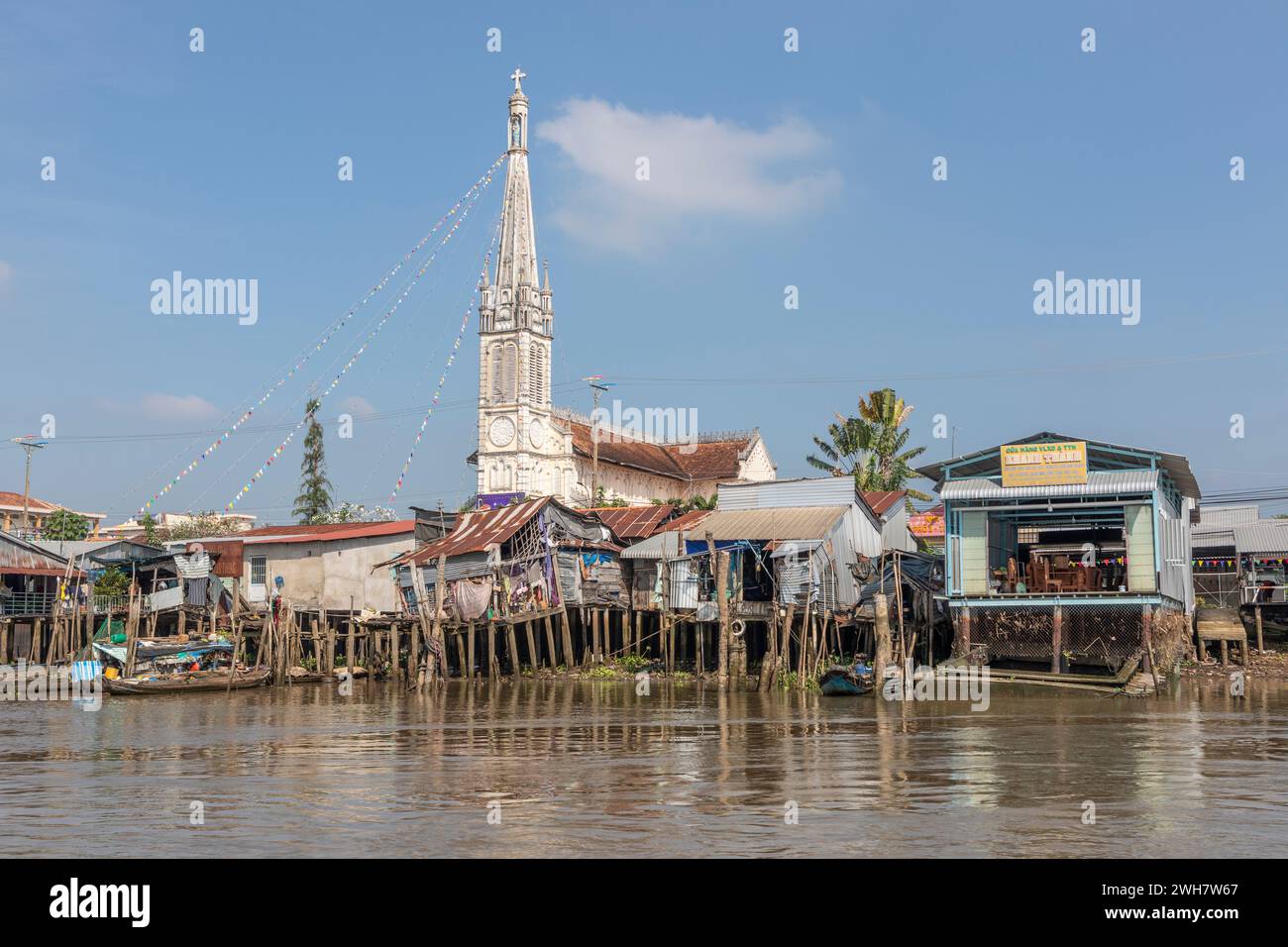 Cai Be Church in Tien Giang  is a church with beautiful architecture and has the most beautiful location among all churches in the Mekong Delta. Stock Photo