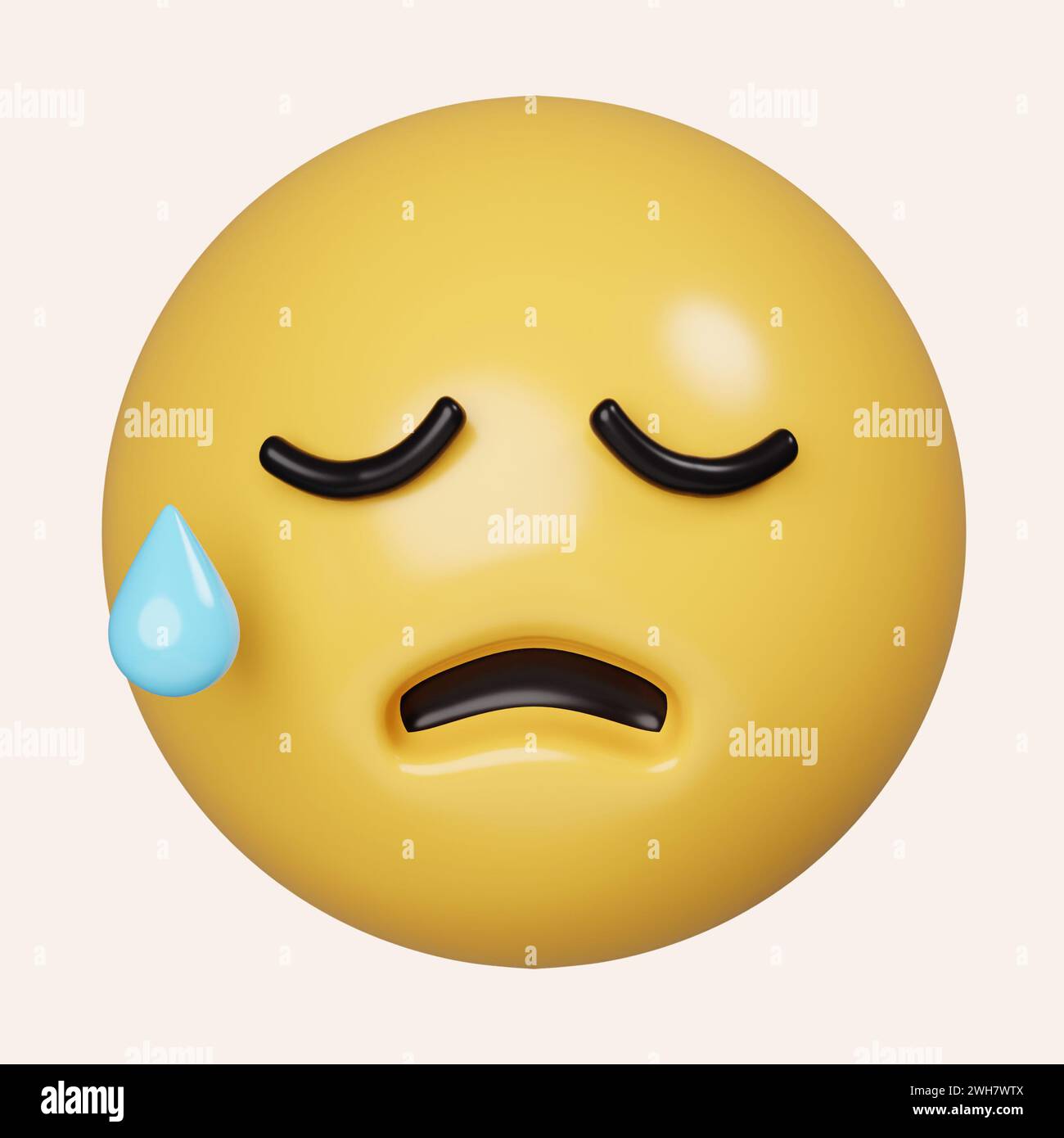 3d Anxious emoji with sweat. Concerned emoticon with blue forehead and