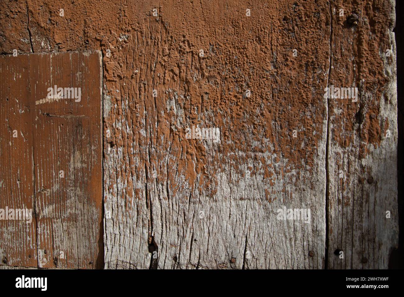 old painted aged and distressed wood boards Stock Photo