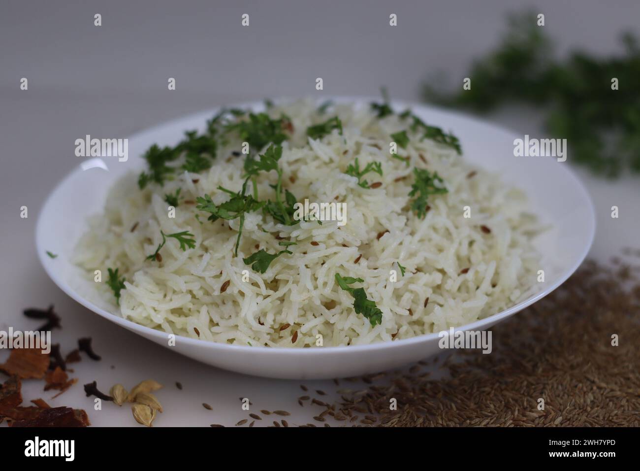Jeera Bhaat or Jeera Rice. Delicious and aromatic Indian rice dish with basmati rice flavored by