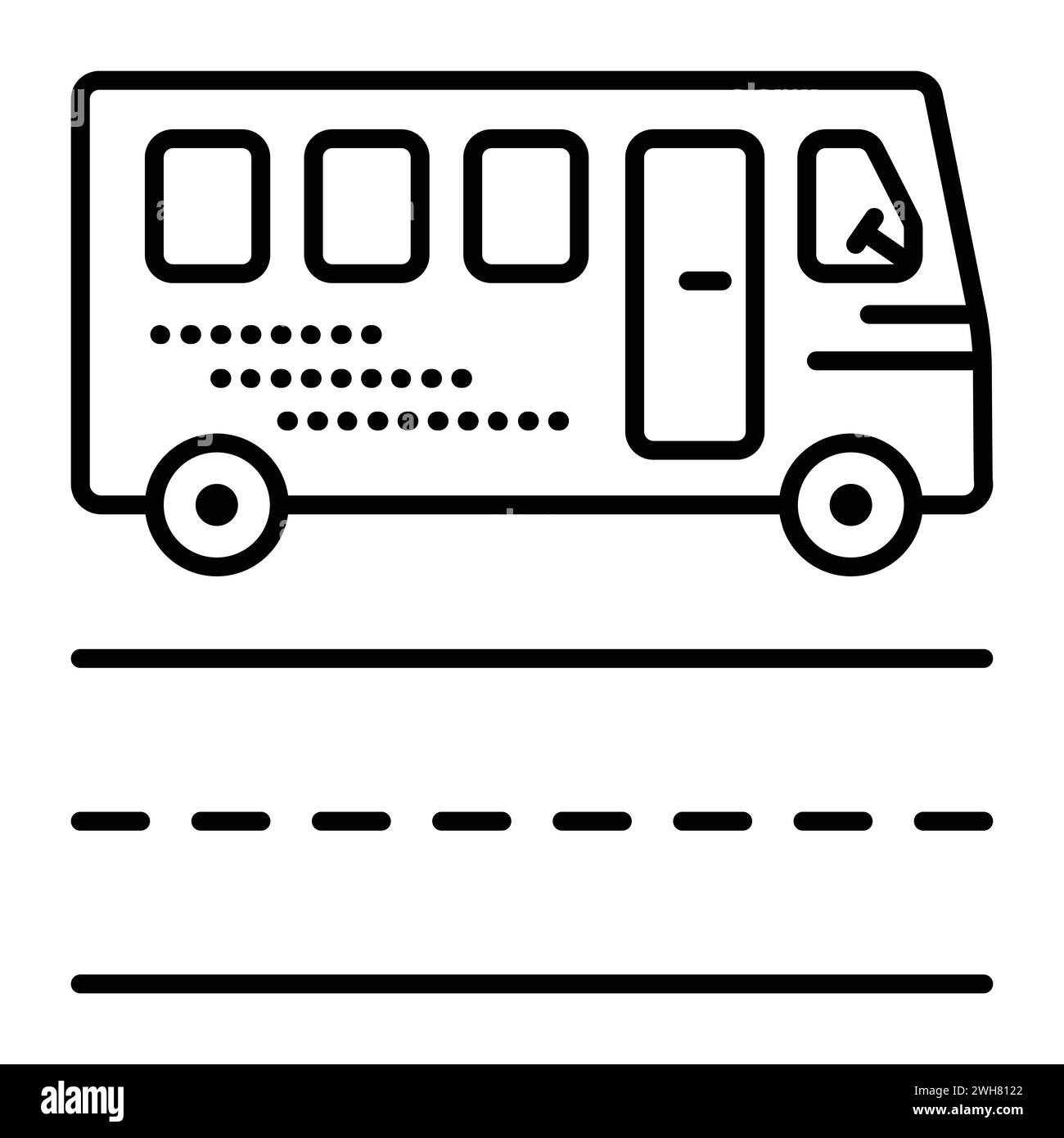 Single bus black line vector icon, road and public transport pictogram Stock Vector