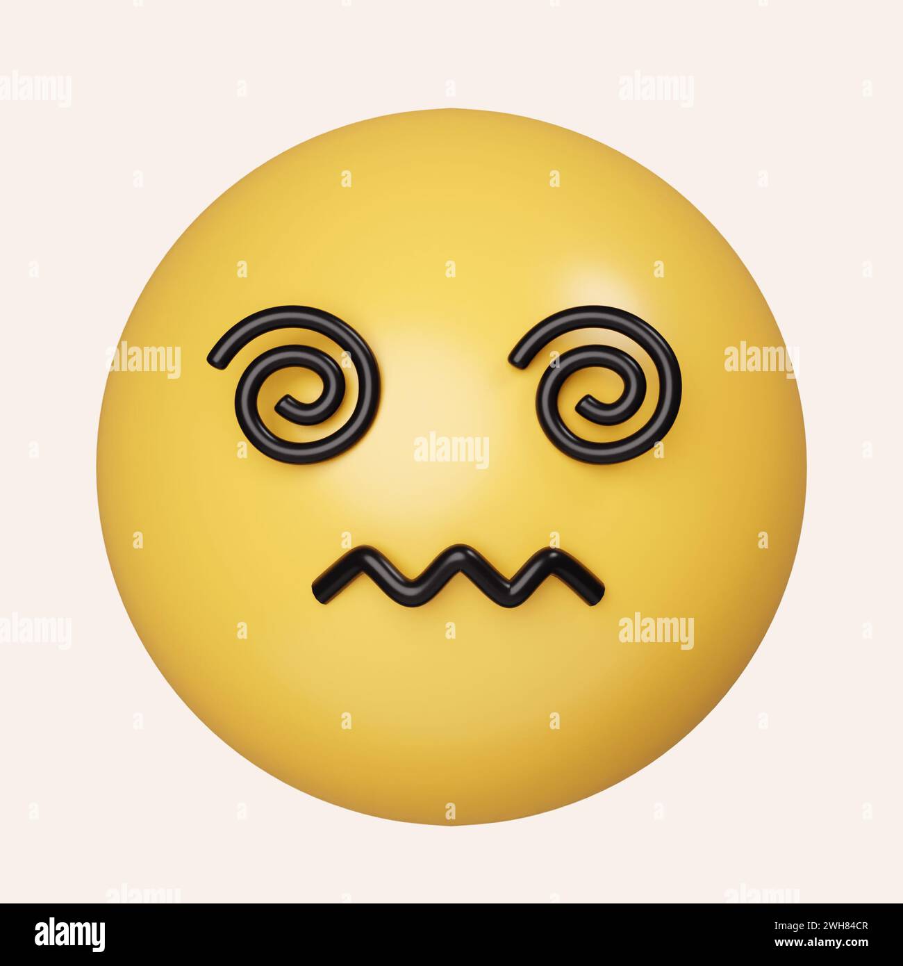 3d Nauseated face emoji with yellow face. sickly face green with