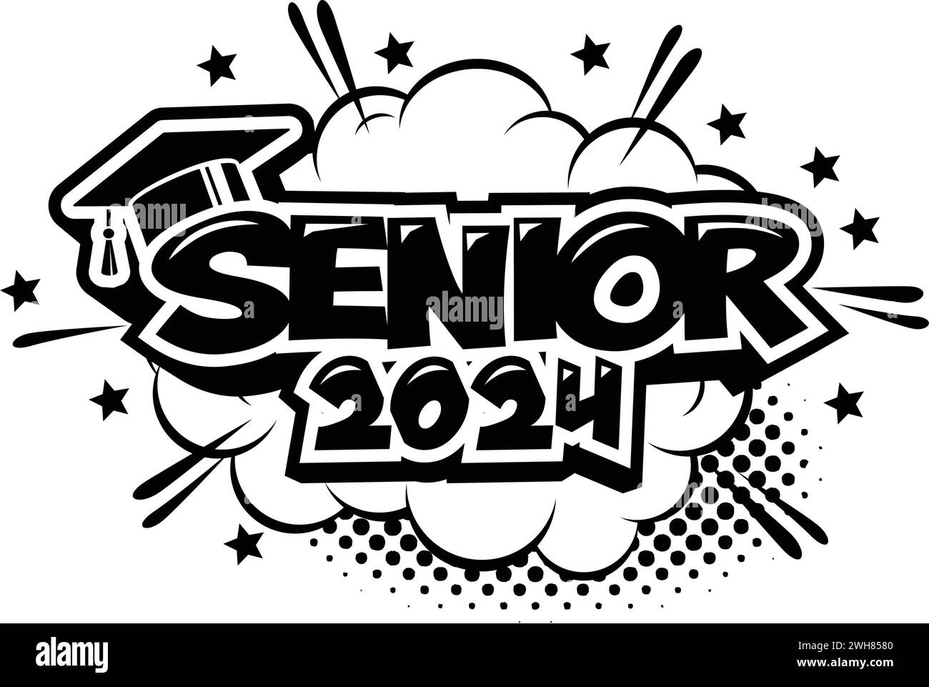 Lettering Class of 2024 for greeting, invitation card. Text for