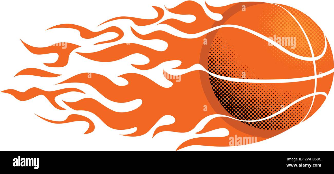 Basketball ball in flaming fire. Element emblem logo template. Vector on transparent background Stock Vector