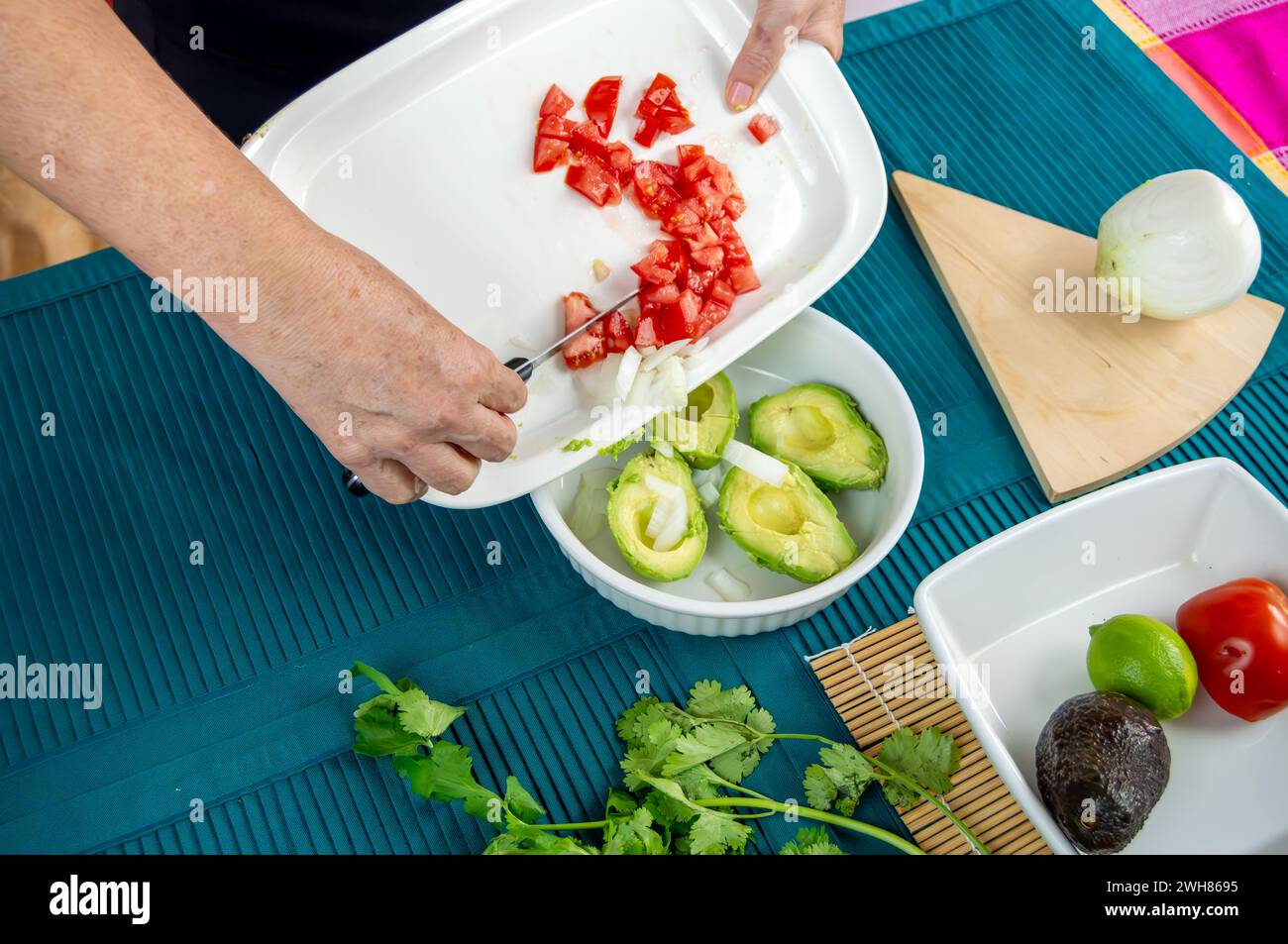 Hands Crafting Guacamole with Ripe Avocados. A series of images ...