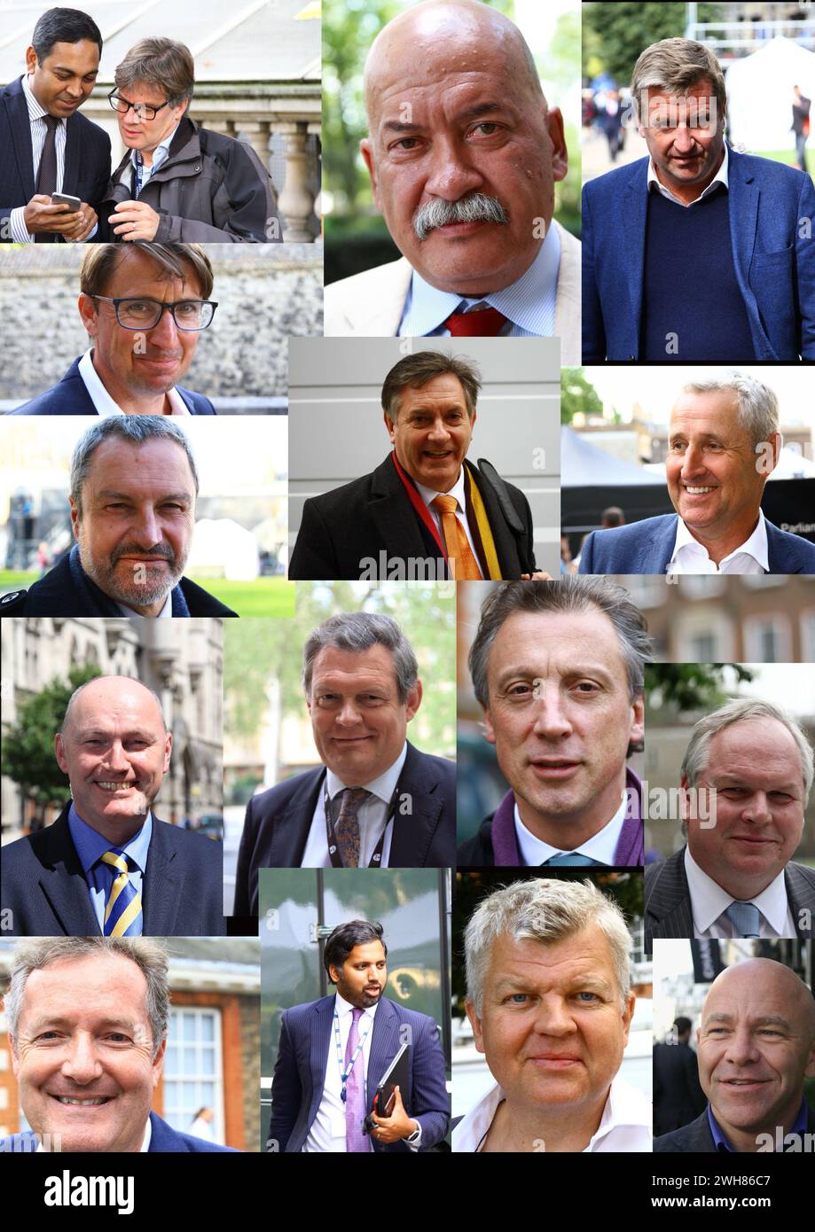 Journalists, Radio and Television presenters, Writers and Documentary makers in the United Kingdom. Left to right: Nickolas Watt and colleague, John Pienaar, Laurence Lee, Jason Farrell, Gavin Esler, Simon McCoy, Mark Austin, Ian Woods, John Craig, Tom Dunn, Adam Boulton, Piers Morgan , Faisal Islam, Adrian Chiles, Dominic Littlewood. Search Russell Moore portfolio page for more images . Stock Photo