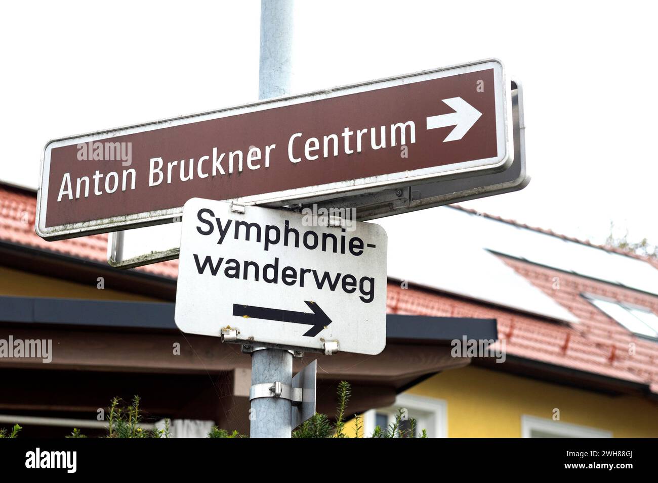 Signs, Anton Bruckner Centrum And Symphoniewanderweg Ansfelden, Upper Austria, Austria Stock Photo